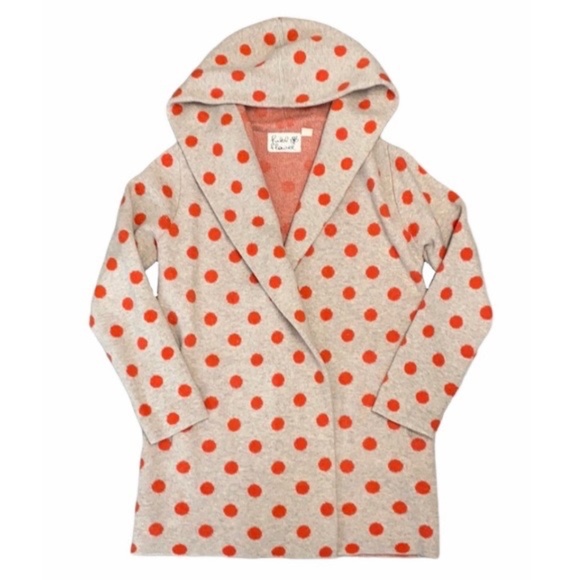 Anthropologie Jackets & Blazers - Anthropologie FIELD FLOWER Dottie Polka Dot Sweater Coat Tan & Coral Wool Small